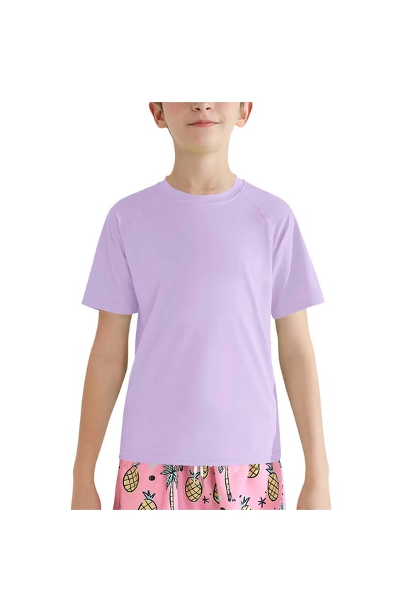 Boy's Girls 50+ Rash Guard Swim Shirts Kids Teens Short Sleeve T Shirt Fishing Surfing Water Beach Tops Running Workout Gym Active Tee Shirt