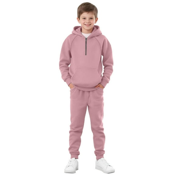 EnJoCho Boys 2 Piece Athleti𝖼 𝖳racksuit Jogging Sets Sweatsuit Zip Up Hoodie Active Pants Kids 5-14 Years Sportswear Training Suit Gym Clothes Youth Apparel