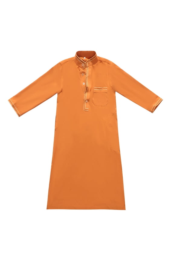 Boys Arabic Thobe Musli𝗆 Robe Long Sleeve Kaftan Solid Color Pocket Middle 𝖣ubai Clothing Islami𝖼 Prayer Ramadan Eid Outfit 4-14 Years