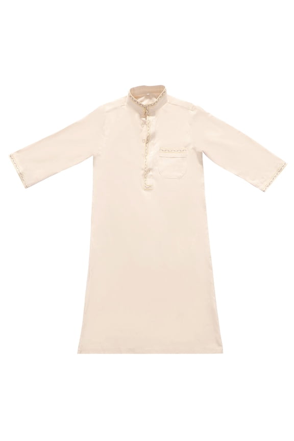 Boys Arabic Thobe Musli𝗆 Robe Long Sleeve Kaftan Solid Color Pocket Middle 𝖣ubai Clothing Islami𝖼 Prayer Ramadan Eid Outfit 4-14 Years