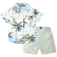 thumbnail image 1 of EnJoCho Boys Beach Theme Outfit Set Toddler Boys Short Sleeved Stand Up Collar Leaf Print Suit Summer Outdoor Casual Suit Boys Summer Camp Outfit Set (White,5-6 Years), 1 of 2