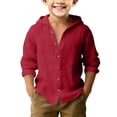 thumbnail image 1 of EnJoCho Boys Button Down Shirt Boys Linen Shirts Button Up Cotton School Hooded Dress Shirts Teens Long Sleeve Lightweight Summer Beach Plain Tees, 1 of 4