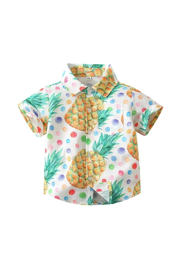 Children'S Printed Short Sleeve Shirt Beach Vacation Tropical Print Shirts Boys Summer Pineapple Digital Printed Shirt Thin Style Lapel Short Sleeve Casual Out For 0 To 5 Years