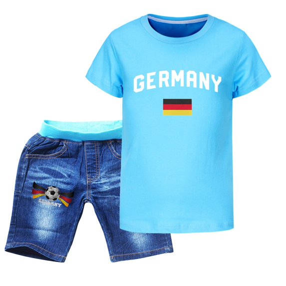 EnJoCho Boys' Casual Summer Ensemble Children's Sportswear T Shirt + Jeans Football Print Germany Boys Sweatsuit Boys Easter Trendy Printed Shorts Set (Green,3-4 Years)