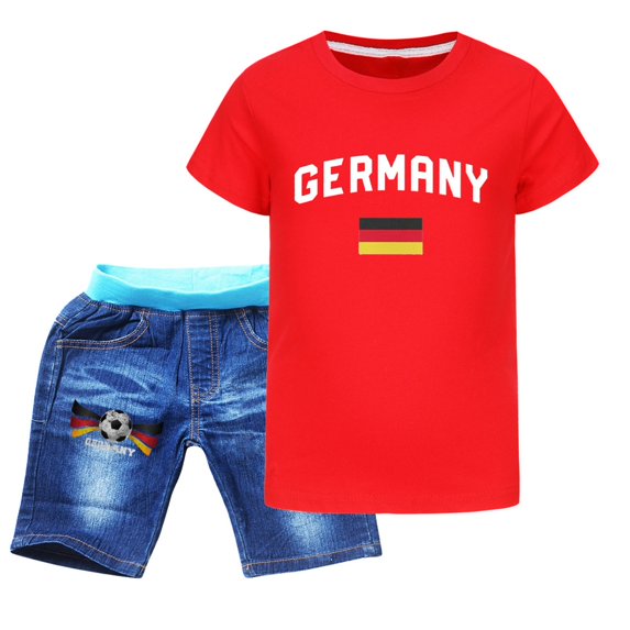 EnJoCho Boys' Casual Summer Ensemble Children's Sportswear T Shirt + Jeans Football Print Germany Boys Sweatsuit Boys Easter Trendy Printed Shorts Set (White,9-10 Years)