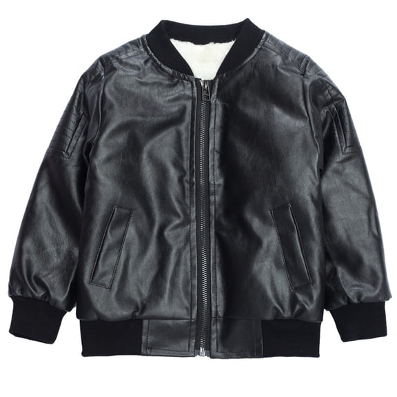 EnJoCho Boys Children Trendy Stand Collar PU Leather Fa𝗎x Leather Motorcycle Jacket Spring Moto Coat Zipper Outerwear Kids Biker Style Jacket Spring Wear