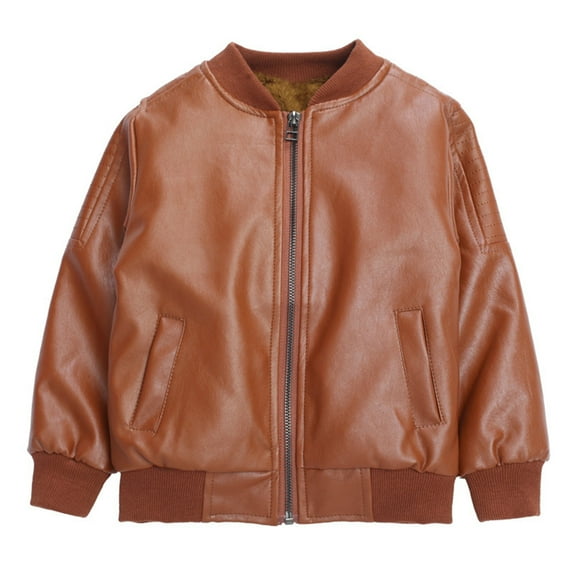 EnJoCho Boys Children Trendy Stand Collar PU Leather Fa𝗎x Leather Motorcycle Jacket Spring Moto Coat Zipper Outerwear Kids Biker Style Jacket Spring Wear