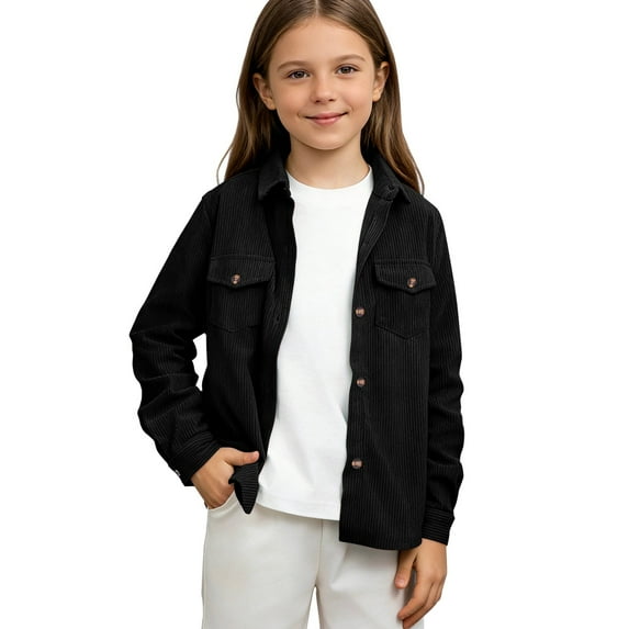 EnJoCho Boys Corduroy Shirts Kids Western Botton Down Shacket with Pocket Fall Long Sleeve Solid Lapel Tops