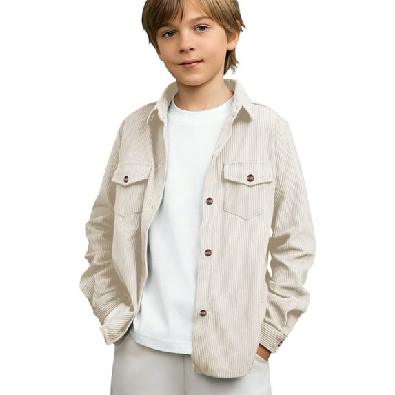 EnJoCho Boys Corduroy Shirts Kids Western Botton Down Shacket with Pocket Fall Long Sleeve Solid Lapel Tops