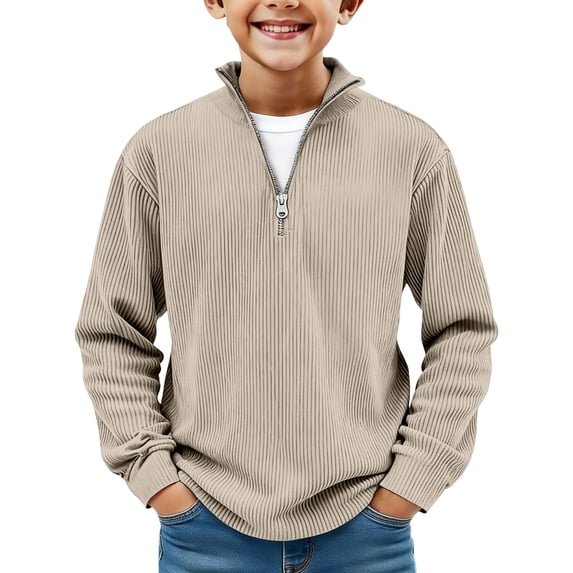 EnJoCho Boys Corduroy Sweatshirt Casual Stand Collar Quarter Zip Pullover Fall Ribbed Long Sleeve Sweaters Thermal Sweatshirt Tshirts