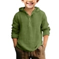 thumbnail image 1 of EnJoCho Boys Cotton Linen Hooded Shirt Long Sleeve Half Button Beach Top Breathable Summer Vacation Surf Style, 1 of 4