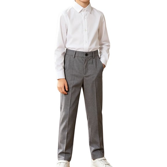 EnJoCho Boys Dress Suit Pants Kids High Waist Straight Leg Formal Trousers With Side Pockets For School Wedding Casual Wear Boys Loung𝖾 Pants Relax Fit