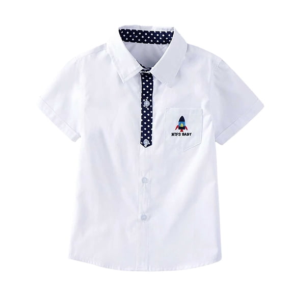 EnJoCho Boys Easter Dress Shirt Short Sleeve Cotton Embroidery Top Kids 3-14Y Spring Celebration Church Outfit