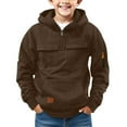 thumbnail image 1 of EnJoCho Boys Flece Half Zip Hoodie Hooded Sweatshirt with Multi Pocket Solid Color Pullover Warm Kids Outerwear for Fall Winter Comfortable, 1 of 7