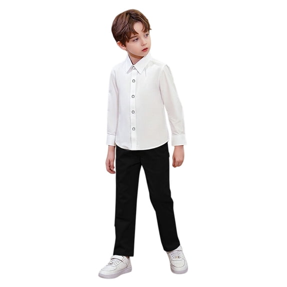 EnJoCho Boys Formal Suit Set Long Sleeve Shirt Dress Pants Wedding Outfit For Kids Classic School Events Two Piece