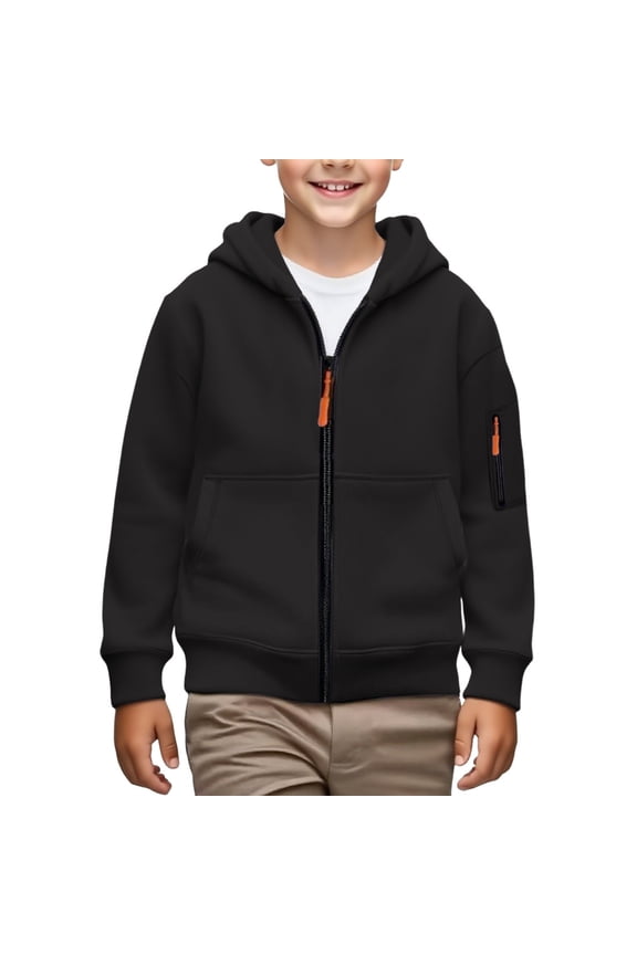 Boys Full Zip Hoodies Fleec𝖾 Lined Hooded Sweatshirt Long Sleeve Pockets Teen Winter Warm Trendy Pullover Outerwear Snow Day Comfort Youth Jacket Style