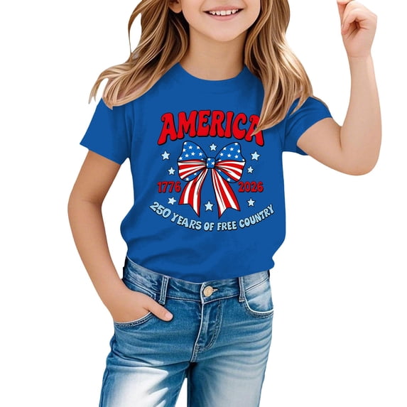 EnJoCho Boys Girls 4th Of July Shirt Cotton Kids Red White And Blue USA American Flag Shirt Comfortable Patriotic Tops Kids Girls Graphic Tee Summer Casual 2 12 Years