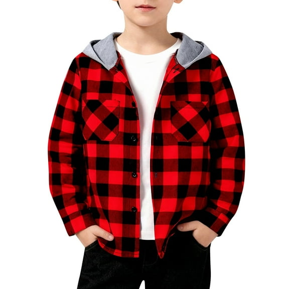 EnJoCho Boys Girls Casual Plaid Hoodies Autumn Button Up Shirts Long Sleeve Lightweight Jackets Coats Outerwear Cute Fashion Zip Up Hoodie Sweater