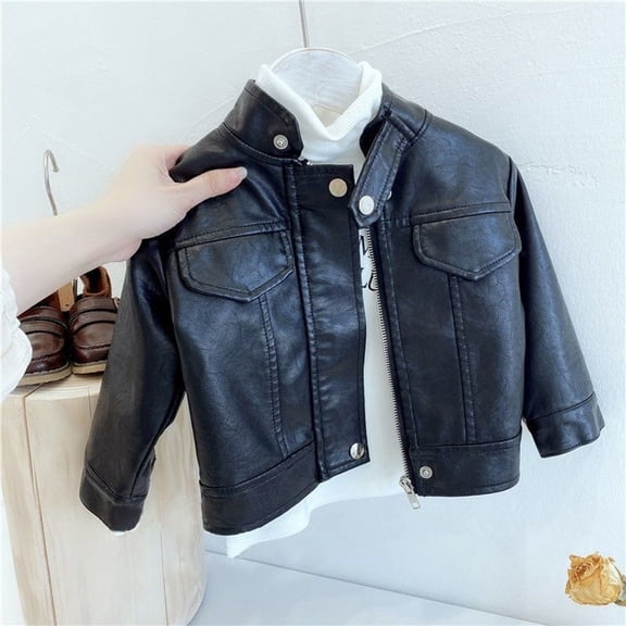 EnJoCho Boys Girls Fa𝗎x Leather Jacket Kids Toddler Motorcycle PU Leather Coat Zipper Vintage Biker Crop Outerwear Clothing Apparel Jacket Coat for Children Boys Girls