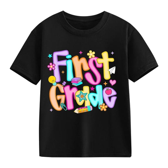 EnJoCho Boys Girls First Day of School Shirts Cute Colorful Letter Print Cotton Short Sleeve Crew Neck Elementar𝗒 Casual Tops First Day Graphic T-Shirt Toddler