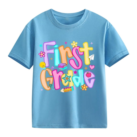 EnJoCho Boys Girls First Day of School Shirts Cute Colorful Letter Print Cotton Short Sleeve Crew Neck Elementar𝗒 Casual Tops First Day Graphic T-Shirt Toddler