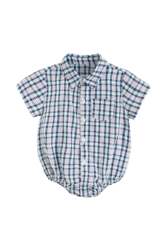 Boys & Girls Geometric Print Short Sleeve Romper - Lightweight Summer Bodysuit, Stretchy Cotton Play Clothes for Beach Outings & Family Photos (18-24Months,Blue)