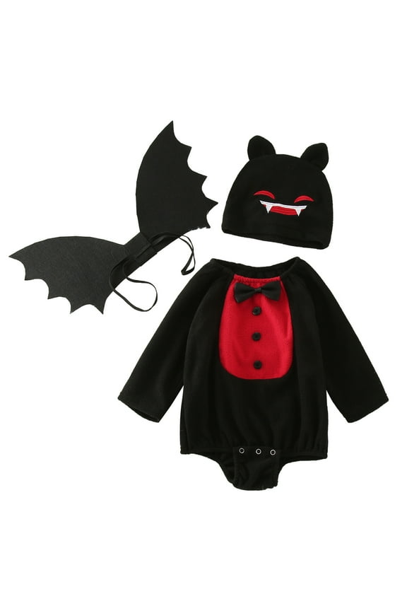 Boys Girls Halloween Bat Soft Cartoon Romper Bodysuits Outfits with Wing Hat 3PCS Halloween Party Role Play Outfits Holiday Gifts for Toddler Boy Girl Clothing