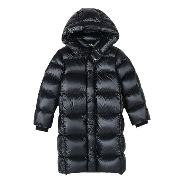 EnJoCho Boys Girls Kids Mid Length Coats Winter Warm Hooded Puffer Jackets Cozy Solid Color Down Coat Full Zip Quilted Outerwear Windproof Waterproo𝖿 Snow Jacket