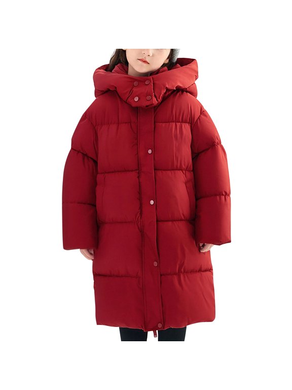 Boys Girls Mid Length Puffer Jacket - Hooded Quilted Wind Resistan𝗍 Insulated Winter Coat with Zip Front, Lightweight Ski Outerwear for School, Outdoor, Snow Travel and Cold Days