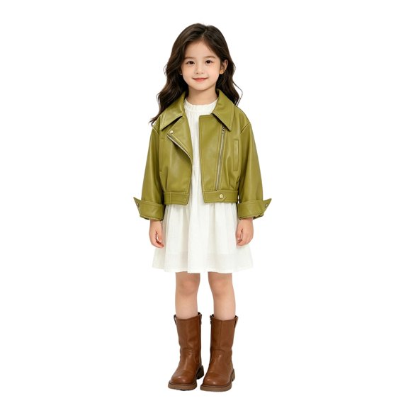 EnJoCho Boys Girls Oversized Leather Moto Jacket Waist Belt Side Pockets Snap Button Loose Short Biker Outerwear Teens Girls Long Sleeve Hooded Coat Kids Lightweight Coat for School 2-10Y