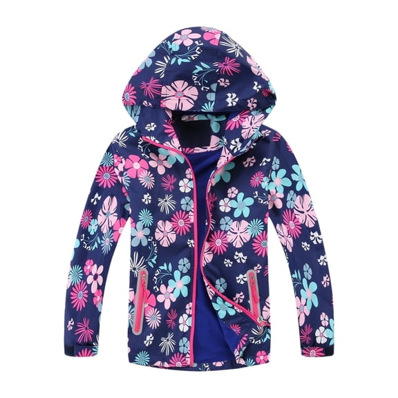 EnJoCho Boys Girls Rain Jacket Flower Camouflage Waterproof Zip Up Hooded Coat kids Windbreaker Lightweight Fall RainCoat