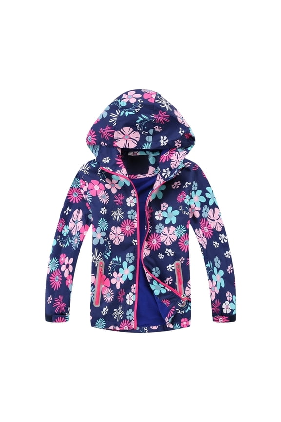 Boys Girls Rain Jacket Flower Camouflage Waterproof Zip Up Hooded Coat kids Windbreaker Lightweight Fall RainCoat