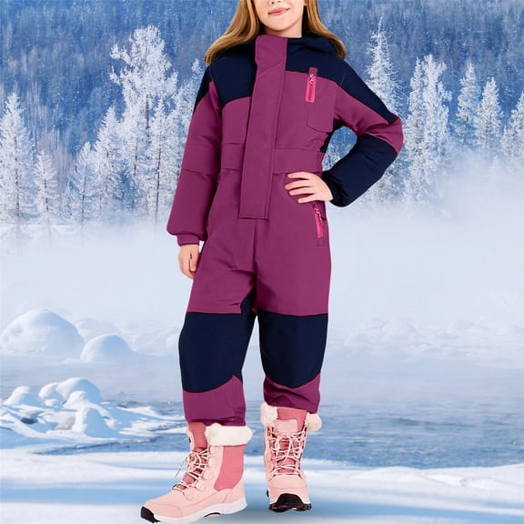EnJoCho Boys Girls Snowsuit 𝖶aterproof Winter Warm Snowsuit Kids Overalls Jumpsuit Outdoor Play Thermal Insulated Windproof Cold Weather for Toddler Children