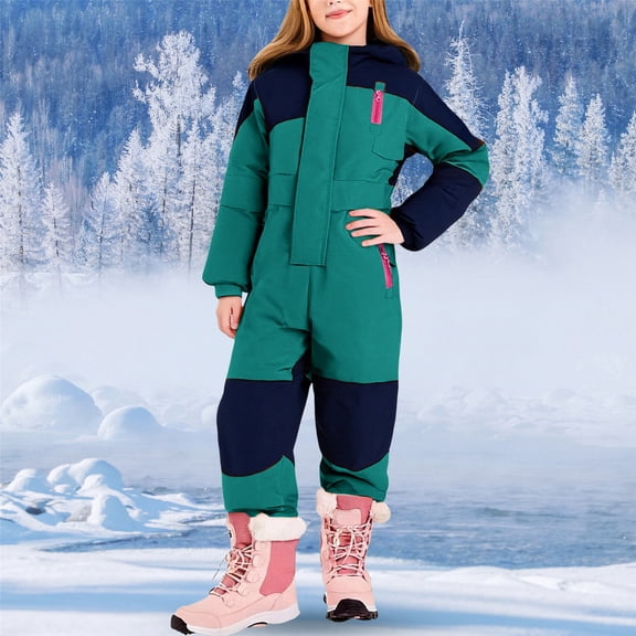 EnJoCho Boys Girls Snowsuit 𝖶aterproof Winter Warm Snowsuit Kids Overalls Jumpsuit Outdoor Play Thermal Insulated Windproof Cold Weather for Toddler Children