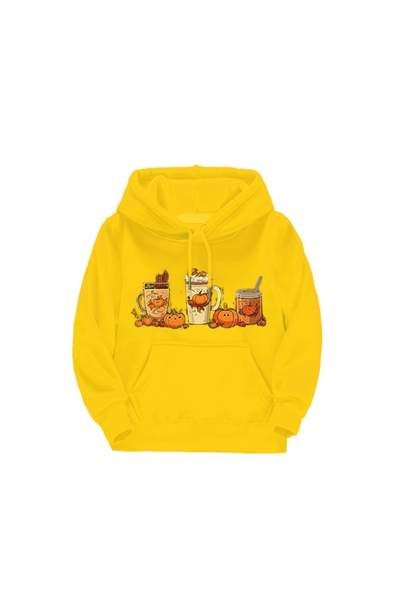 Boys/Girls Sweater Autumn and Winter Cute Cartoon Pumpkin Beverage Print Long Sleeve Hooded Sweater Party Birthday Halloween Role Play Outfits Holiday Party Boy Girl Cute Clothing