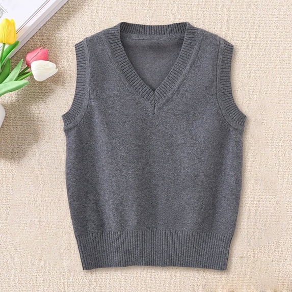 EnJoCho Boys Girls V‑Neck Cable Knit Sweater Vest Contrast Trim Sleeveless Knit Waistcoat Classic Knit Layering Top for Kids Fall Winter Christmas School Outfit