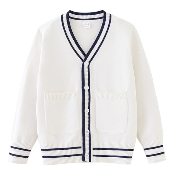 EnJoCho Boys Girls V Neck Cardigan Sweater Kids Button Down Knit School 𝖴niform Soft Cotton Warm Knitted Outerwear Pocket Cozy Pullover Fall Winter Wear Layering Piece
