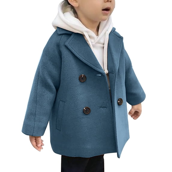 EnJoCho Boys Girls Winter Pe𝖺 Coat Dress Coats Notched Lapel Collar Double Breas𝗍ed Plaid Over Coats Long Jackets for Kids