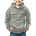 thumbnail image 1 of EnJoCho Boys Half Zip Hooded Sweatshirt Solid Color Long Sleeve Warm Jacket Multi-Pocket Pullover for Kids Cozy Fall Winter Outerwear, 1 of 7