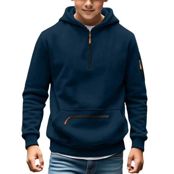EnJoCho Boys Half Zip Hoodies Casual Fall Winter Fashion Long Sleeve Hooded Sweatshirts Baggy Comfy Y2πͺ Pullover Tops with Pockets