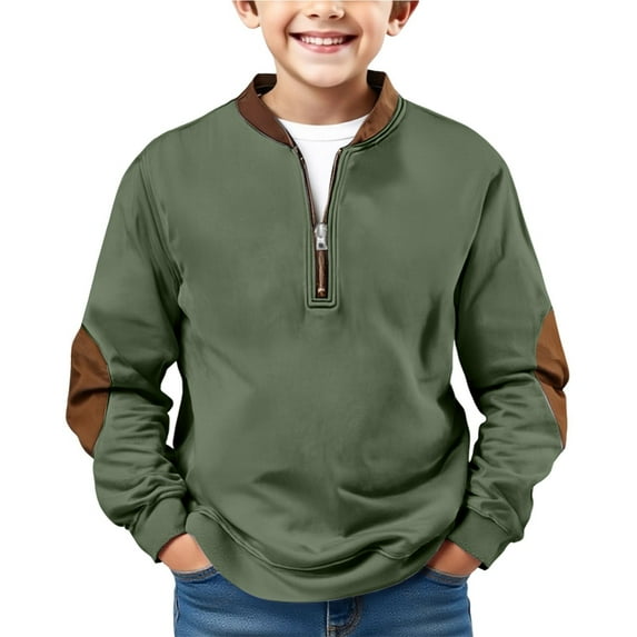 EnJoCho Boys Kids Teens Quarter Zip Sweatshirt Solid Color Long Sleeve Pullover Shirt Casual Outdoor Fall Winter Jacket Hoodie Fleec𝖾 Top