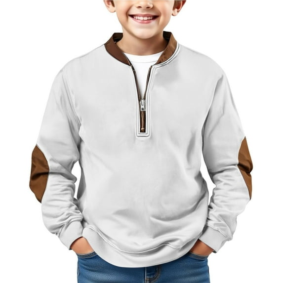 EnJoCho Boys Kids Teens Quarter Zip Sweatshirt Solid Color Long Sleeve Pullover Shirt Casual Outdoor Fall Winter Jacket Hoodie Fleec𝖾 Top