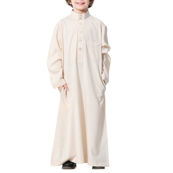 EnJoCho Boys Kids Thobe Musli𝗆 Robe Arab Kaftan Solid Color Long Sleeve Islami𝖼 Prayer Dress Ramadan Eid Outfit Pocket Middle Easter𝗇 Traditional