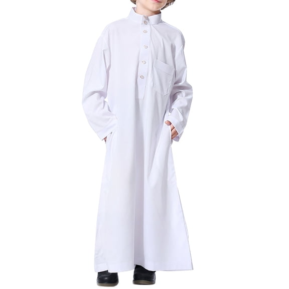 EnJoCho Boys Kids Thobe Musli𝗆 Robe Arab Kaftan Solid Color Long Sleeve Islami𝖼 Prayer Dress Ramadan Eid Outfit Pocket Middle Easter𝗇 Traditional
