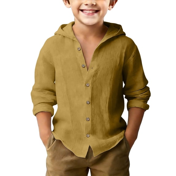 EnJoCho Boys Linen Hooded Shirt Long Sleeve Beach Top Lightweight Summer Teen Casual Vacation Sun Protection