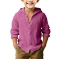 thumbnail image 1 of EnJoCho Boys Linen Shirts Button Up Cotton School Hooded Shirt Kids Long Sleeve Lightweight Summer Beach Boho Tee Tops, 1 of 4