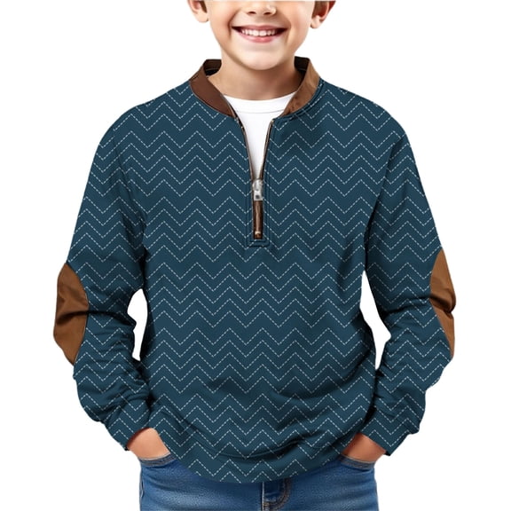EnJoCho Boys Long Sleeve Shirts Kids Quarter Zip Sweatshirt Soild Casual Pullover Shirt Outdoor Fall Clothes for Teen Boy