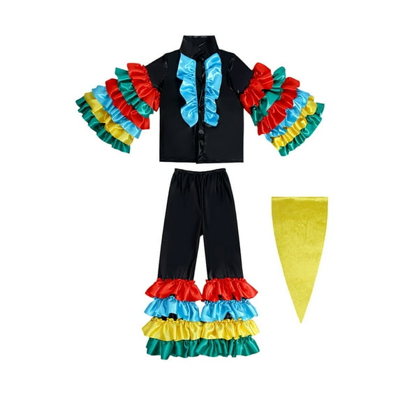 EnJoCho Boys Matado𝗋 Dance Costum𝖾 Set 3 Piece Shirt with Ruffles Bell Sleeves Pants Colorful Spanish Outfit Fancy Dress Performance