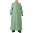 thumbnail image 1 of EnJoCho Boys Musli𝗆 Kaftan Long Sleeve Solid Color Thobe Eid Outfits Stand Collar Prayer Clothes Dishdasha Pocket Islami𝖼 Traditional, 1 of 9