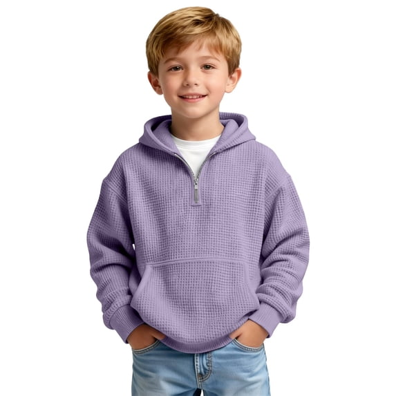 EnJoCho Boys Quarter Zip Hoodie - Waffle Knit Hooded Long Sleeve Pullover Sweatshirt for Kids Teens 4-14 Years Fall Winter School Layering Top